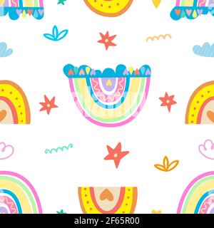 Boho Sammlung von Regenbögen, Wolken und Sterne. Stock Vektor