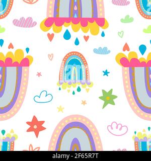 Boho Sammlung von Regenbögen, Wolken und Sterne. Stock Vektor