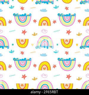 Boho Sammlung von Regenbögen, Wolken und Sterne. Stock Vektor