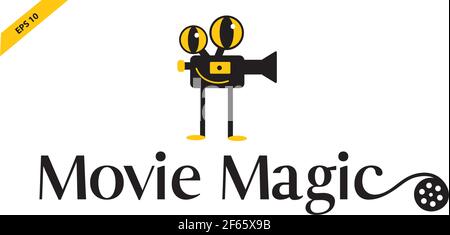 Kino Filme Logo Design Charakter Animation Maskottchen TV Vintage Vektor Editierbare Niedliche Kinder Kinder Symbol Symbol Stock Vektor