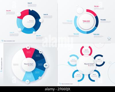 Vektor-Infografik Runddiagramm-Vorlagen. Fünf Optionen, Schritte, Teile Stock Vektor