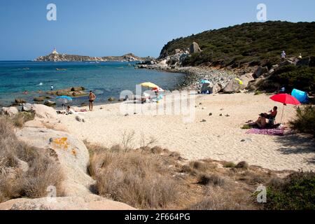 Kristallklares und tropisches Wasser am Strand von Cala Burroni, Villasimius Stockfoto