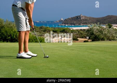 Golfspieler auf dem Grün, Villasimius Stockfoto