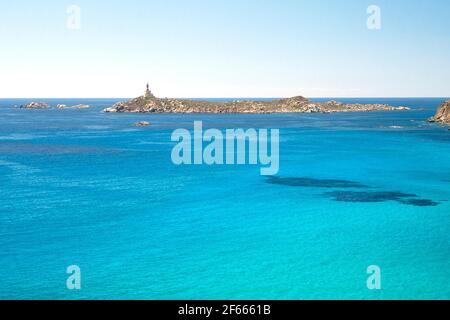 Isola dei Cavoli mit Leuchtturm, Villasimius Stockfoto