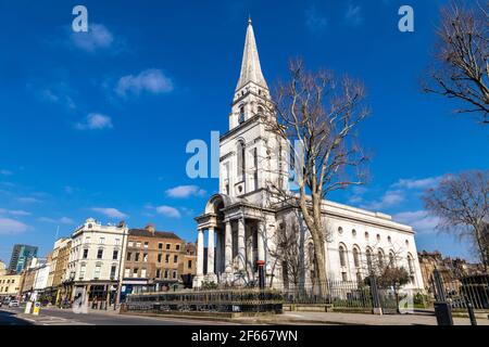 Außenansicht von Christ Church, Spitalfields, London, UK Stockfoto