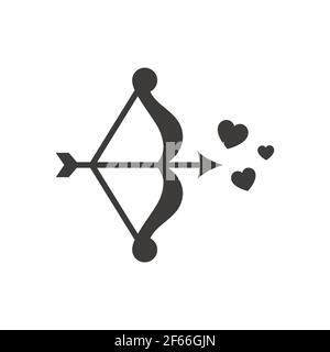 Bogen, Pfeil und Herzen schwarz Vektor-Symbol. Liebe, Amor und valentine Symbol. Stock Vektor