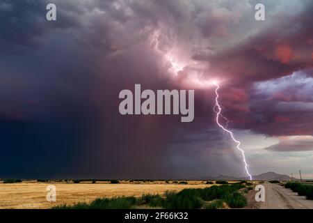 Ein kraftvoller Blitzschlag nach einem Sturm in Arizona Stockfoto