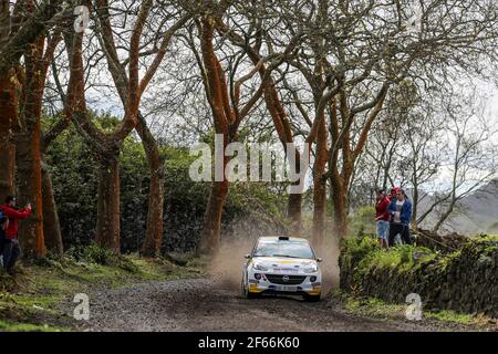 34 INGRAM Chris EDMONDSON Elliot Opel ADAM R2 Aktion während der Rallye-Europameisterschaft 2017 ERC Azoren Rallye, vom 30. März bis 1. April, in Ponta Delgada Portugal - Foto Jorge Cunha / DPPI Stockfoto