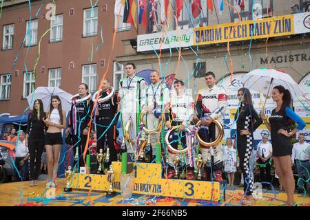 02 KOPECKY Jan (CZE) DRESLER Pavel (CZE) Skoda Fabia R5 LUKYANUK Alexey (RUS) ARNAUTOV Alexey (RUS) Ford Fiesta R5 Ambiance Portrait KRESTA Roman (CZE) STARY Petr (CZE) Skoda Fabia R5 Ambiance Portrait Ambiance Podestsieger während der Rallye-Europameisterschaft ERC Barum 25, vom 27. Bis 2017. August in Zlin, Tschechische Republik - Foto Gregory Lenormand / DPPI Stockfoto