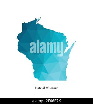 Vektor isolierte Illustration Symbol mit vereinfachten blauen Karte Silhouette von State of Wisconsin (USA). Polygonaler geometrischer Stil. Weißer Hintergrund. Stock Vektor
