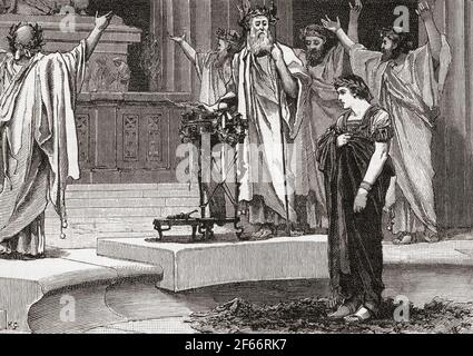 Alexander am Bügel von Jupiter Amon, Siwa Oasis, Ägypten in 331 B.C. Alexander III von Macedon, 20/21 Juli 356 BC - 10/11 Juni 323 BC, alias Alexander der große. König des antiken griechischen Königreichs Makedonien. Aus Cassells Universal History, veröffentlicht 1888. Stockfoto