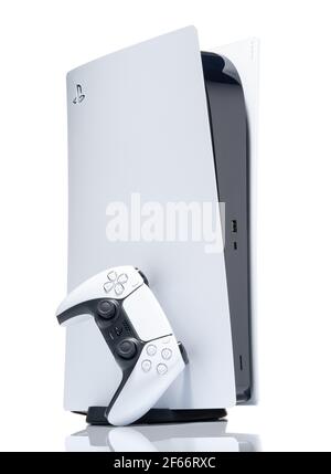 Sony Playstation 5. PS5. Mit DualSense Controller. Stockfoto