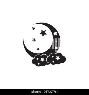Vektor-Symbol für Mond, Sterne und Wolken auf dem Hintergrund. Nachthimmel-Symbol. Stock Vektor