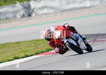 Barcelona, Spanien. März 2021, 30th. Superbikes, WorldSSP600, Tag 2 Testing auf dem Circuit Barcelona-Catalunya; M. Aji Riding Moto3 von Juniora Talent Team Credit: Action Plus Sports/Alamy Live News Stockfoto