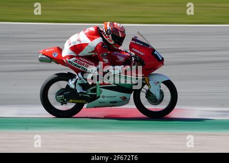 Barcelona, Spanien. März 2021, 30th. Superbikes, WorldSSP600, Tag 2 Testing auf dem Circuit Barcelona-Catalunya; M. Aji Riding Moto3 von Juniora Talent Team Credit: Action Plus Sports/Alamy Live News Stockfoto