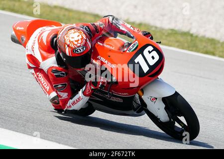 Barcelona, Spanien. März 2021, 30th. Superbikes, WorldSSP600, Tag 2 Testing auf dem Circuit Barcelona-Catalunya; M. Aji Riding Moto3 von Juniora Talent Team Credit: Action Plus Sports/Alamy Live News Stockfoto