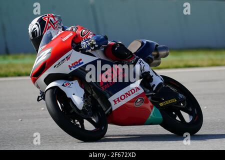 Barcelona, Spanien. März 2021, 30th. Superbikes, WorldSSP600, Tag 2 Testing auf dem Circuit Barcelona-Catalunya; T. Matsuyama (JPN) Riding Moto3 von Junior Talent Team Credit: Action Plus Sports/Alamy Live News Stockfoto