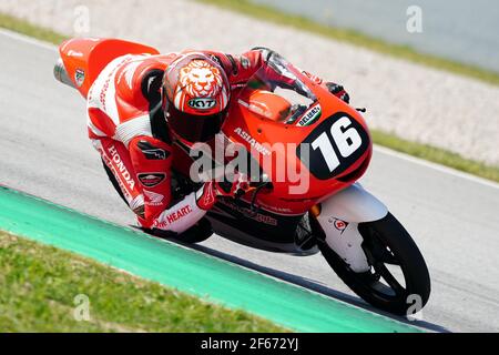 Barcelona, Spanien. März 2021, 30th. Superbikes, WorldSSP600, Tag 2 Testing auf dem Circuit Barcelona-Catalunya; M. Aji Riding Moto3 von Juniora Talent Team Credit: Action Plus Sports/Alamy Live News Stockfoto