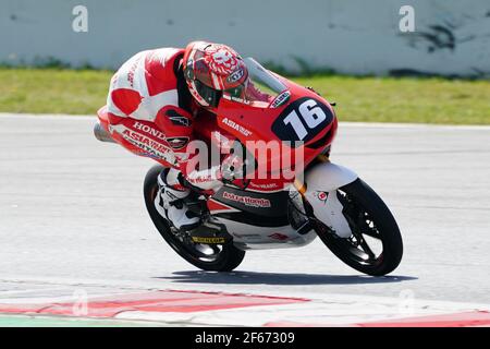 Barcelona, Spanien. März 2021, 30th. Superbikes, WorldSSP600, Tag 2 Testing auf dem Circuit Barcelona-Catalunya; M. Aji Riding Moto3 von Juniora Talent Team Credit: Action Plus Sports/Alamy Live News Stockfoto