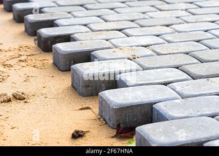 Neue Pflaster von Pflasterplatten, neue Straße gepflastert Stockfoto