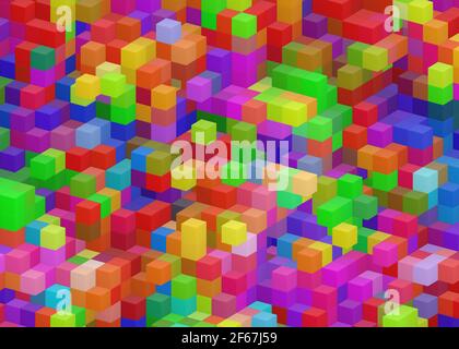 Gebäudestruktur aus bunten Würfeln. Abstrakte Architektur Farben Hintergrund Stockfoto