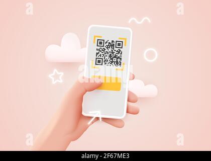 Scannen des QR-Codes mit dem Handy. QR-Code-Zahlung, E-Wallet, bargeldloses Technologiekonzept. Vektorgrafik Stock Vektor