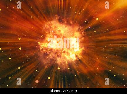 Helle Explosion Feuer Blitz auf einem Raum Hintergrund Stockfoto