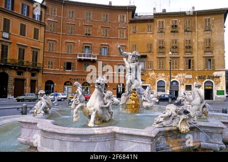 Neptunbrunnen auf der Piazza Navona in Rom, Italien Stockfoto