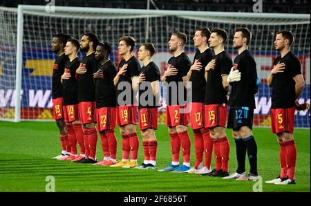 Belgiens Spieler vor dem Start eines Qualifikationsspiels Für die WM 2022 in der Gruppe E between Die belgische Nationalmannschaft Red Devils Stockfoto