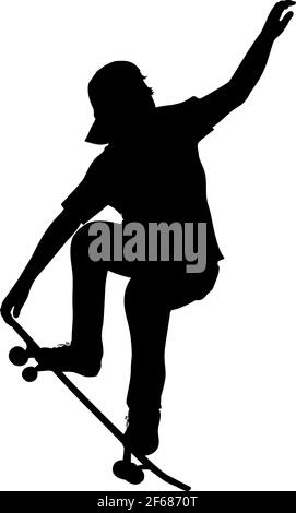 Silhouette von Teenager-Skateboarder tun Trick auf Skateboard. Grafik Grafik Symbolvektor Stock Vektor