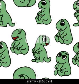 Fröhliche lustige Dinosaurier. Nahtlose Dino-Illustration. Zeichentrickstil. Hand Umriss Zeichnung des Tieres. vektor Stock Vektor