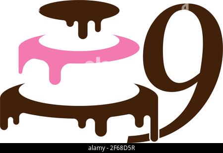 Nummer 9 Symbol mit Hochzeitstorte Design Vorlage Vektor-Illustration Stock Vektor