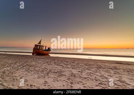 Sommermorgen am Strand von Seebad Ahlbeck am Insel Usedom Stockfoto