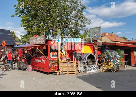 Freetown Christiania, Geschäfte und Restaurants für Touristen Stockfoto