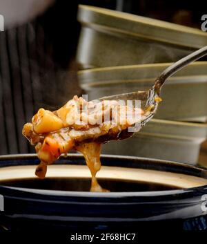 Das Essen wird in einer professionellen Küche zubereitet Stockfoto