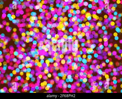 Festlicher Hintergrund von bunten blinkenden hellen Lichtern Stockfoto