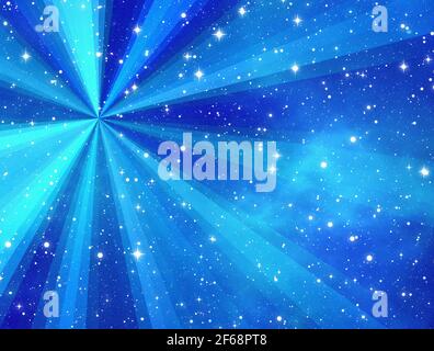 Sonnenstrahlen mit kleinen vielen hellen Sternen Hintergrund Stockfoto