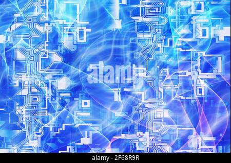 Abstrakter futuristischer Hintergrund mit Energiewellen und moderner Konstruktion Stockfoto