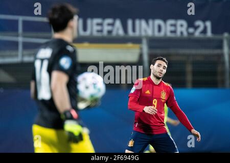 CELJE, SLOWENIEN - MÄRZ 30: Abel Ruiz aus Spanien konzentriert sich auf tschechische Torhüter während des UEFA-U-21-Europameisterschaftsspiel der Gruppe B 2021 zwischen Spanien und Tschechien im Stadion Celje am 30. März 2021 in Celje, Slowenien. MB-Medien Stockfoto