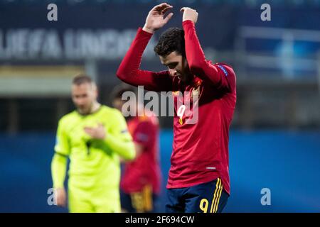 CELJE, SLOWENIEN - MÄRZ 30: Abel Ruiz aus Spanien zeigt seine Frustration während des UEFA-U-21-Europameisterschaftsspiel der Gruppe B 2021 zwischen Spanien und Tschechien im Stadion Celje am 30. März 2021 in Celje, Slowenien. MB-Medien Stockfoto