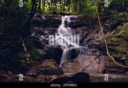 Kathu Wasserfall in Phuket, Thailand. Schöne Kaskade im Dschungel. Stockfoto