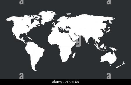 White World Karte auf schwarzem Hintergrund. Weltkarte mit Kontinenten, Nord- und Südamerika, Europa und Asien, Afrika und Australien Stock Vektor