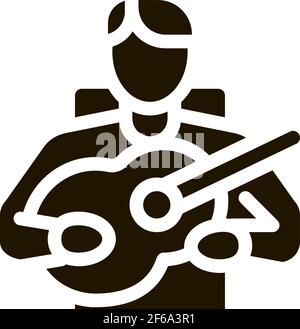 bard spielt auf der Gitarre Ikone Vektor Glyph Illustration Stock Vektor