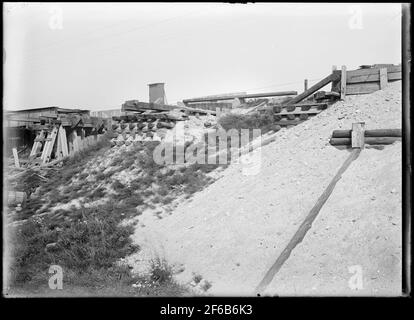 Wiederaufbau des Viadukts über die Malmö Ystads Eisenbahn, auf der Strecke zwischen Malmö und Trelleborg. Provisorische Viaduktfüllungen und Abhänge, der südliche Teil Stockfoto