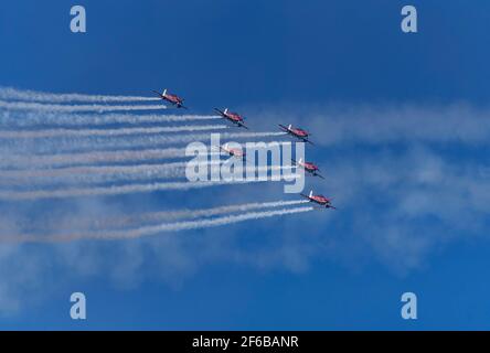 Canberra, Australien, 31. März 2021. Die Roulettes sind das Kunstflugteam der Royal Australian Air Force. Sie traten in Canberra im Rahmen der Air Force 100 – Centenary of Air Force Feiern auf. Darren Weinert/Alamy Live News. Stockfoto