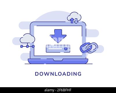 Download Konzept Pfeil nach unten auf Laptop-Bildschirm weißen isolierten Hintergrund Mit gestrichelter Vektorgrafik Stockfoto
