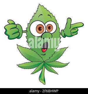 Hanfblatt. Niedliche lustige Weed Marihuana Blatt. Cartoon Maskottchen Charakter. Medizinisches Cannabis, Unkraut, Marihuana Charakter Konzept Stock Vektor