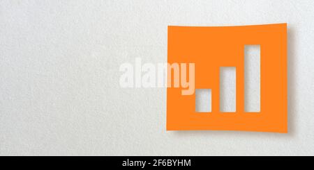 3D Render Icon Kollektion: Ausschnitt aus einem Wachstumssymbol auf orangefarbenem quadratischem Papier. Weißer Hintergrund. Fließender Schlagschatten und großer Kopierspeicher. Stockfoto
