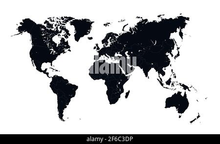 Detaillierte Weltkarte mit Grenzen von Staaten. Isolierte Weltkarte. Isoliert auf weißem Hintergrund. Vektor Stock Vektor