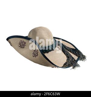 Elegante Sombrero im mexikanischen Stil für Frauen und Männer auf weißem Hintergrund. Studioaufnahmen. Stockfoto